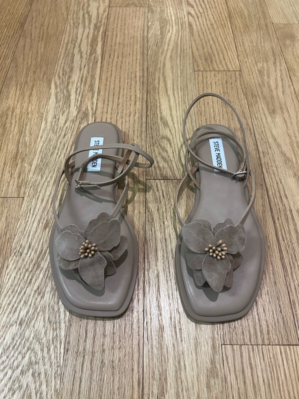 Steve Madden Taupe Floral Strap Sandals - Neutral Beige